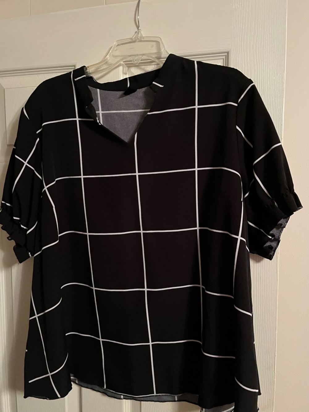 SHEIN Black Blouse with White Windowpane Grid